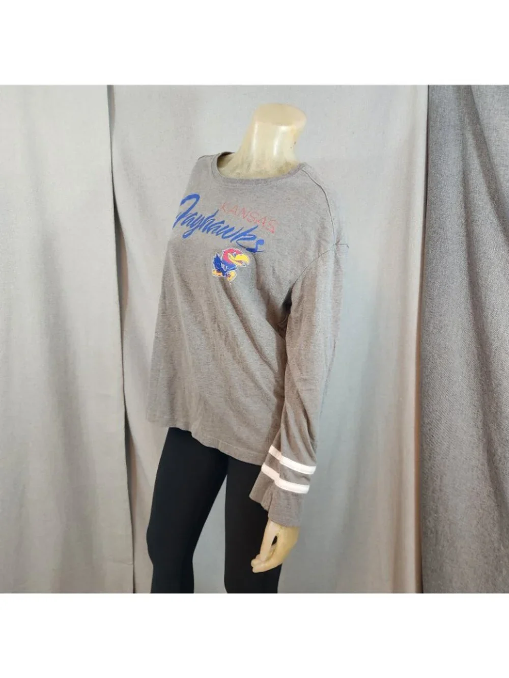 Russell University Kansas Jayhawks Gray Crew Nck LongSlv Shirt Blouse Top MEDIUM - Picture 5 of 6